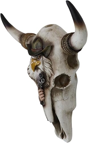 Miniatura 3 de Ebros Gift Rústico vaquero de águila occidental con pistola revólver cuerdas, cráneo de vaca, decoración de pared, escultura, fauna silvestre,