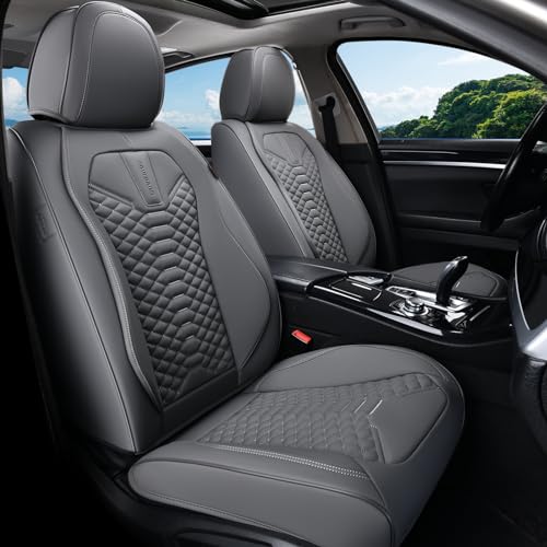 Image of Coverado Car Seat Covers, Front Seat Cover, 2 Pack Waterproof Nappa Leather Seat Covers for Cars, Car Seat Protectors, Driver Seat Cover, Automotive Seat Covers Universal Fit for Most Cars, Gray