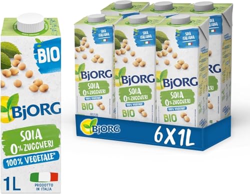 BJORG Bevanda di Soia Naturale 0% Zuccheri, Vegetale Biologica, Senza Glutine, Gusto Delicato, 6x1L