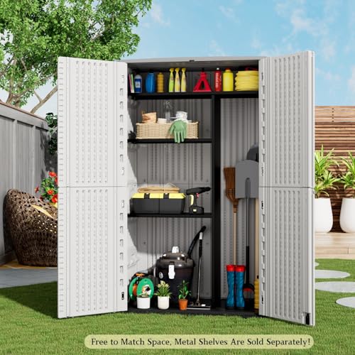 Image of ZZM Large 67 Cu.ft Waterproof Storage Shed, Outdoor Storage Cabinet,Durable Resin Sheds for Patio Furniture, Garden Tools, Pool Accessories, Mower Storage (White)