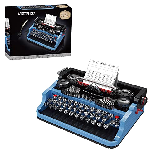 Mould FanMei 10032 Retro Typewriter Model Building Blocks, CREQATACE IDEA Blue Exquisite Typewriter Building Block Toy Kit 2139pcs, Compatible with Lego