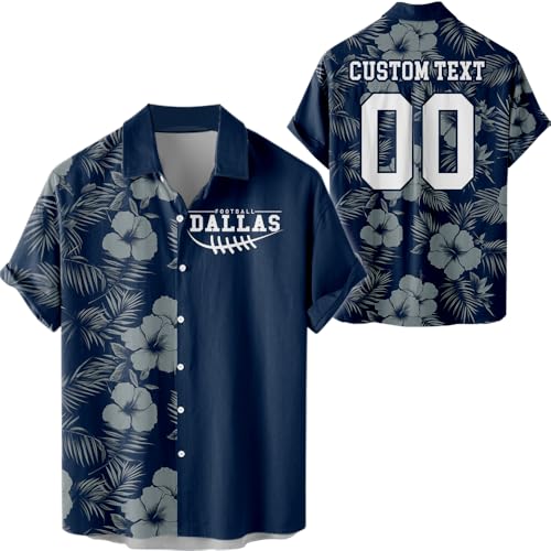 Football Hibiscus Men's Hawaiian Shirt Short Sleeve Floral Button Down Shirt Tropical Custom Name Number Aloha Beach Shirt2