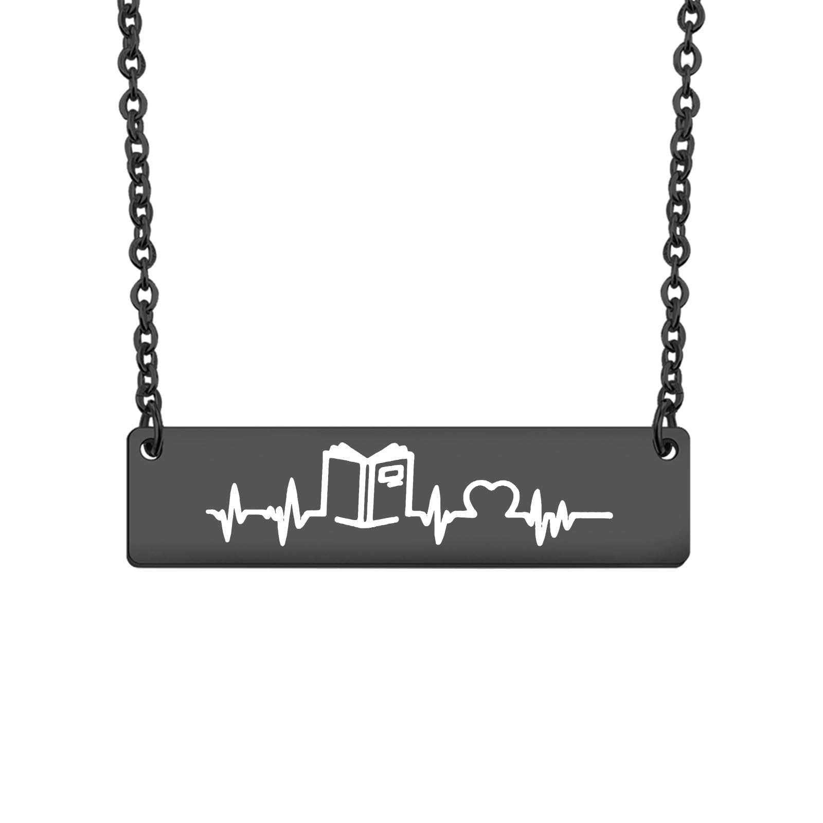 WSNANG Book Lover Heartbeat Necklace - Reading Book Club Jewelry for Bookworm, Librarian, Bibliophile Gifts