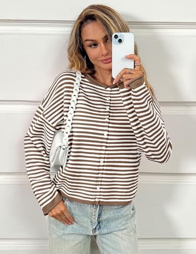 ZILIN Women Striped Cardigan Sweaters Long Sleeve Open Front Button Down Knit Fall Outfit Fashion Clothes3