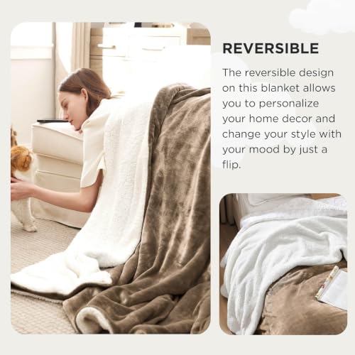 Image of Bedsure GentleSoft Sherpa Fleece Cal King Blankets for Bed, Non-Heated, Thick and Warm Oversized Throw for Women and Men, Soft Fuzzy Plush Large Blanket for Winter, Camel, 112x98 Inches