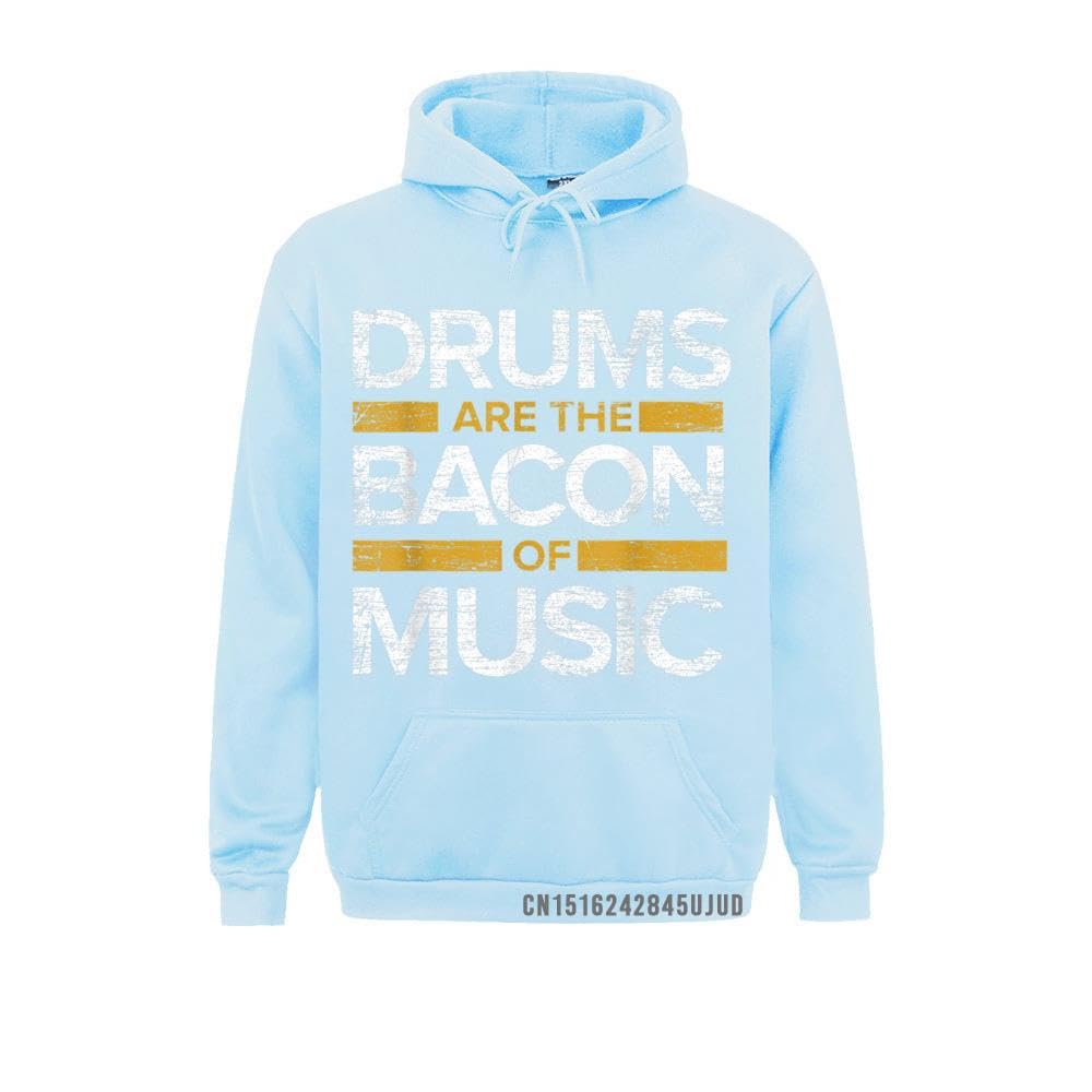 Fashion Shirts Drums Are The Bacon Of Music Drummer Drums Pullover Sweatshirts Hoodies Long Sleeve Moto Biker Clothes Men's (Sky Blue, XXXL)