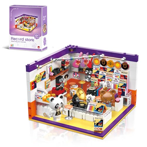 Hallisun Mini Juego Bloques construcción, Bloque construcción Tienda Discos, Kit Modelo casa Amigos para Adultos, niños de 6 años en adelante para Construir, Regalo cumpleaños de Navidad, 554 Piezas