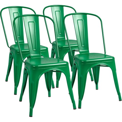 Image of Furmax Metal Dining Chair Indoor Outdoor Use Stackable Classic Trattoria Chair Chic Dining Bistro Cafe Side Metal Chairs Set of 4 (Green)