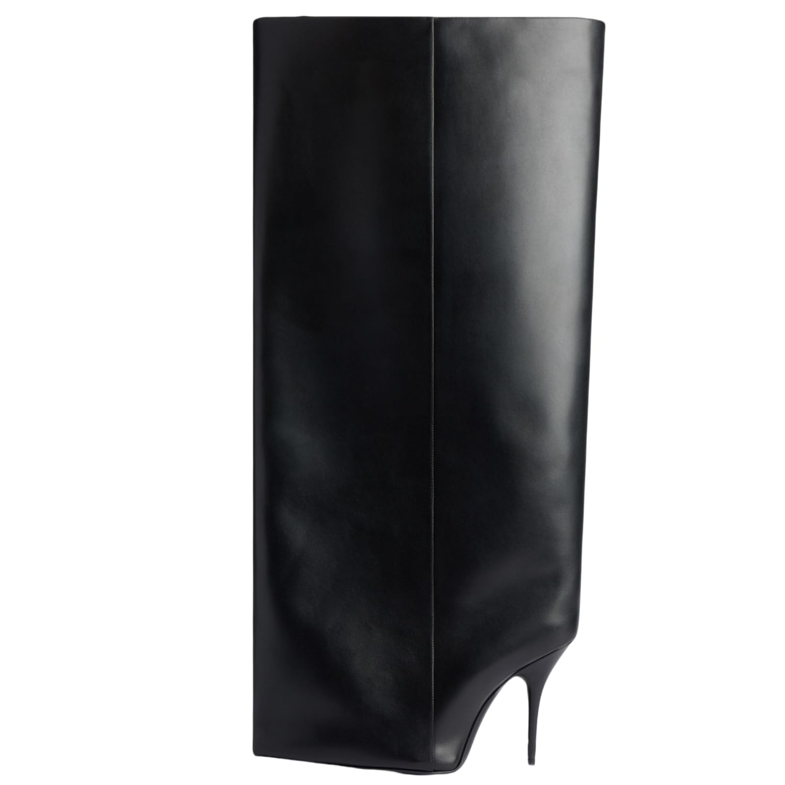 Knee High Stiletto Heel Boots for Women Fold Over Pointed Toe Extra Wide-Calf Pull On Boot Riding Slouchy