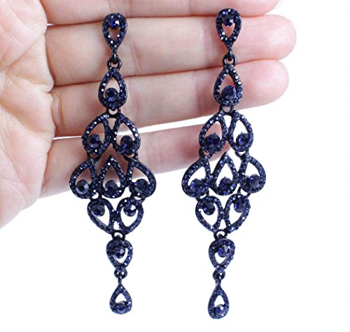 Drops Austrian Crystal Rhinestone Silver Chandelier Dangle Earrings Bridal E2088 5 Colors (Navy Blue) #TOP1