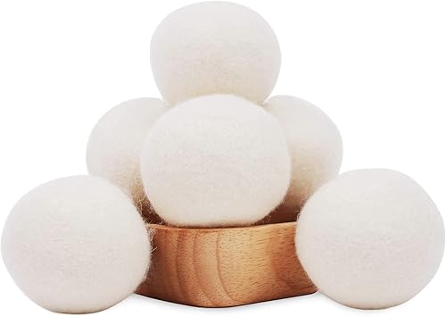 Bolas de lana natural secadora suavizante de tela orgánica, natural, bola de lavandería, hechas a mano, bolas de secadora reutilizables, piel