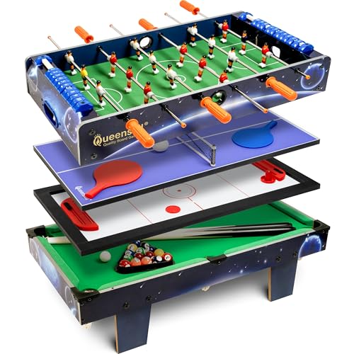 4 in 1 Mini Game Table 28'– Multi Game Table for Adults and for All Family Mini Air Hockey Table, Mini Ping Pong Table, Foosball Table, Pool Table - Tabletop Game