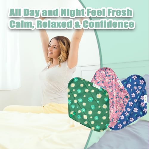 Image of Wegreeco Cloth Menstrual Pads - Soft Washable Pads for Women - Reusable Panty Liners for Women - 6 Pack with 1 Cloth Mini Wet Bag (Large, Chrysanthemums)