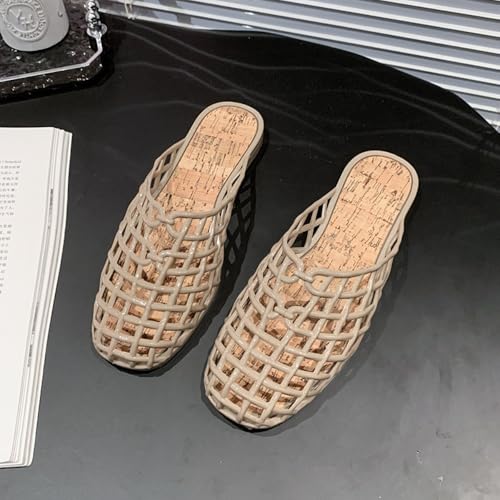 Clear Jelly Sandals for Women Wide Jelly Mules Hollow Water Flats Slip on House Slippers Lightweight Round Toes Breathable No Slip Low Heel Summer Dress Shoes Beach Slides Party Cruise Vacation3