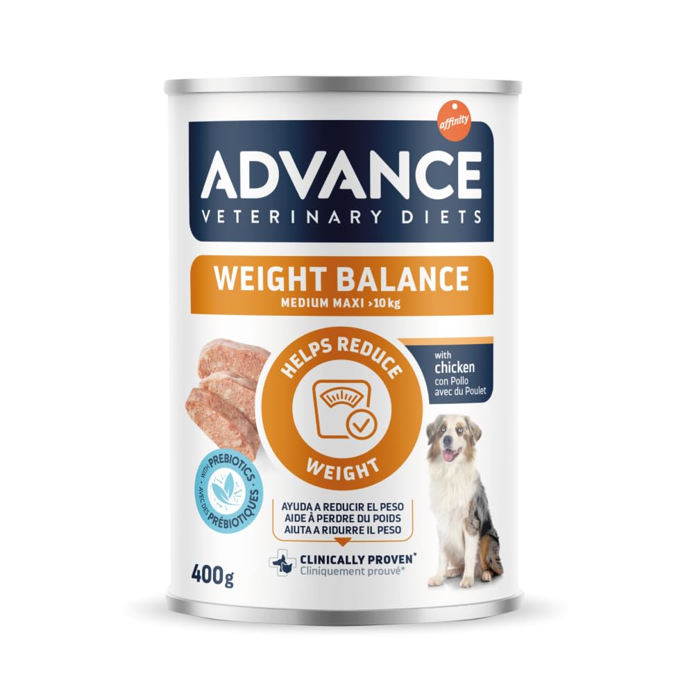 ADVANCE Cane WEIGHT BALANCE MEDIUM-MAXI | alimento umido completo dietetico per cani, per ridurre l'eccesso di peso, 6 lattine da 400 grammi l'una.