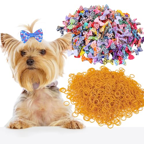 XIMA 160 Pieces Pet Hair Bows with Clips and Rubber Bands, Multicolor Puppy Dog Grooming Accessories