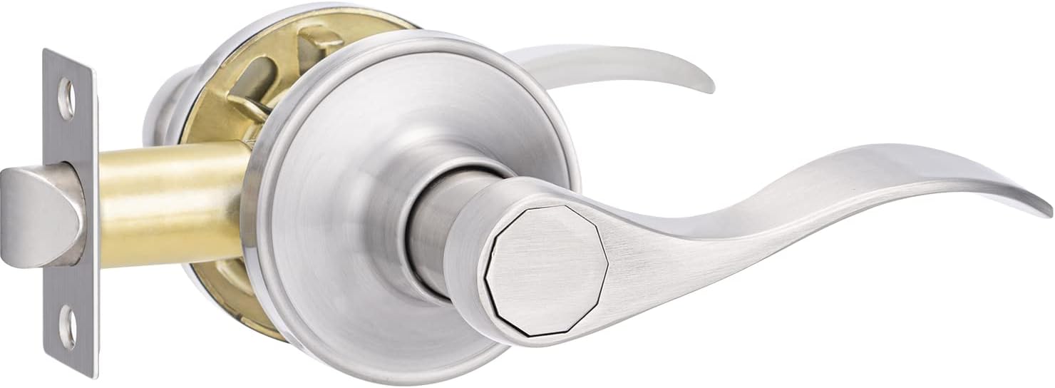 1 Pack Passage Door Handle, Brushed Nickel Reversible Door Lever Perfect for Interior Door and Closet, Traditional Wave Style Passage Door Lock 1 Pack Passage - Keyless Brushed Nickel