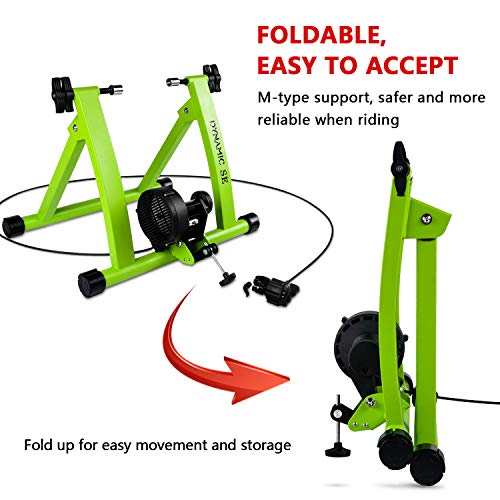 DYNAMIC SE Indoor Bike Trainer Indoor Eexercise Bicycle Magnetic Trainer Stand 6 Levels Magnetic Resistances with Quick Release Skewer(Green)