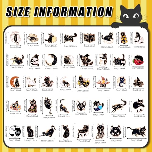 Image of Giegxin 40 Pcs Cat Enamel Pins for Backpacks Cute Black Cat Brooches Gothic Lapel Pins for Clothes Bags Accessories Classroom