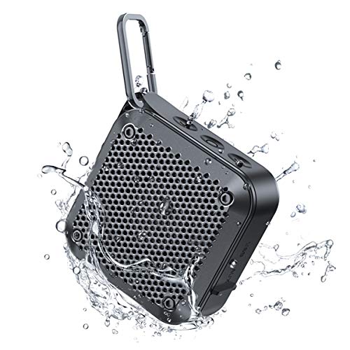 IPX7 Waterproof Bluetooth Speaker, Bluetooth Wireless Outdoor Speakers with Superior Sound & Rich Bass, TF Card/AUX, 12H Playtime, Built-in Mic, Mini Speakers for Shower, Home, Pool, Beach (Black)
