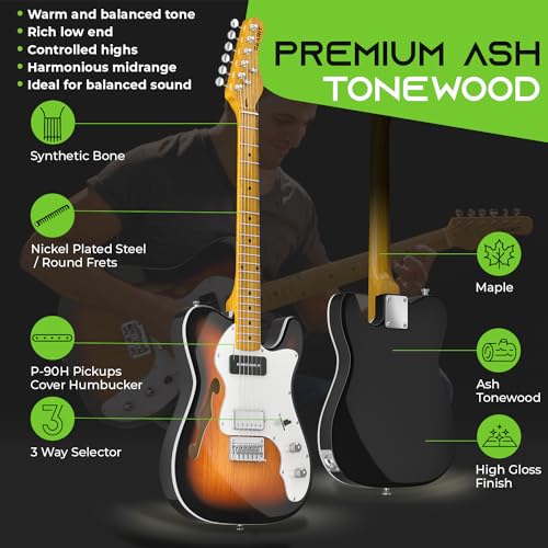 Gearit GI-GTR-TL-SB Electric Guitar (Premium Ash Tonewood) Thinline Semi-Hollow Body Gtl-200 Shoreline thumb #2