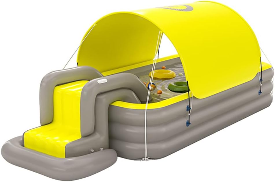 ビニール 家庭用プール 子供用 エアプール 自動充気 ビニールプール 水遊び 大型 中型 長方形 ベビープール キッズ 滑り台 サンバイザー 日傘 水遊び 浮輪 おしゃれ 面白 ビーチ ナイトプール 庭 室内 室外 涼しい ル空気入れ付き (イエロー(ポンプなし), 2.1m)