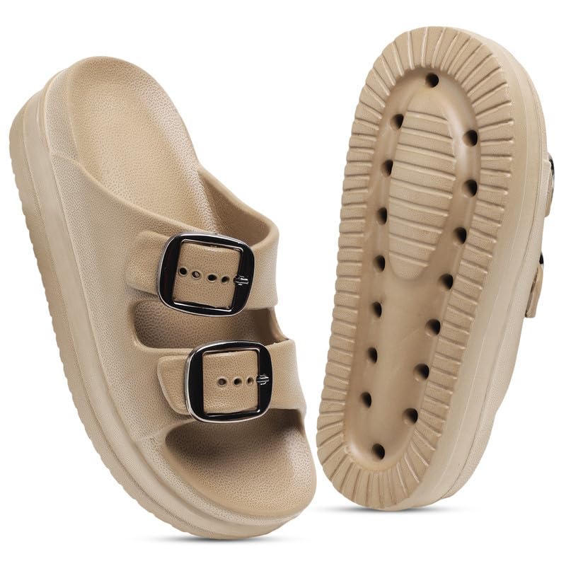 Image of Women Summer Flip Flop Slippers Casual Pillow EVA Anti-Slip Sole Slide Slipper Double Strap Sandals for Women's & Girls Rubber Flats