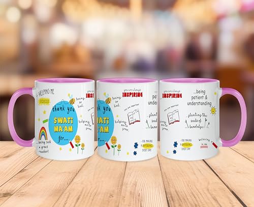 Image of DAYS Thank You Teacher Personalized Mug Custom Teacher's Name Best Teacher Gift, Teacher on Birthday Helping Me to Grow Ceramic Mug 11oz (Pink Mug)