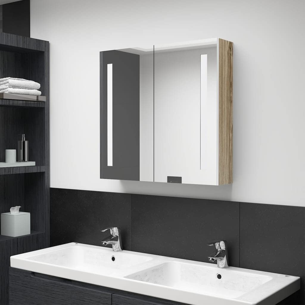 vidaXL Bathroom Cabinet Wall Mounted Mirror Cabinet with Shelves White and Oak