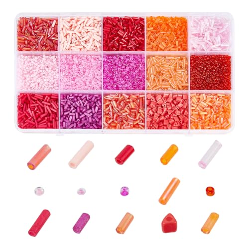 GOMAKERER 225g 8218 Pcs Red Series Glass Bugle Seed Beads