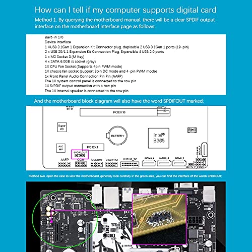 Kqcibz 24Bit 192Khz Daughter Card SPDIF Optical and Out Plate Cable Bracket Digital Audio Output for