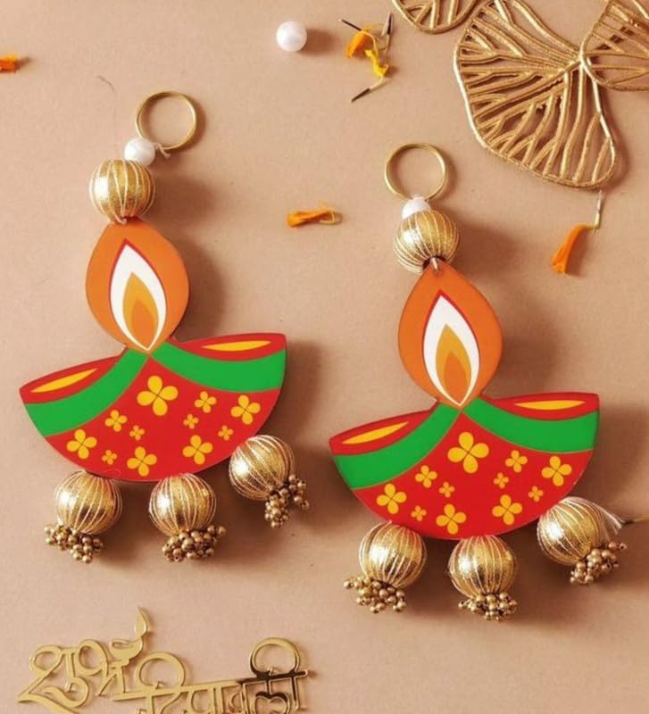 Image of Diya Hanging,Pair of 2, 10 Inch | Door Garlands for Main Door|Shubh Labh Hanging | Mandir & Temple Decor | Diwali & Pooja Decoration | Home Mandir & Pooja Room Decoration Items