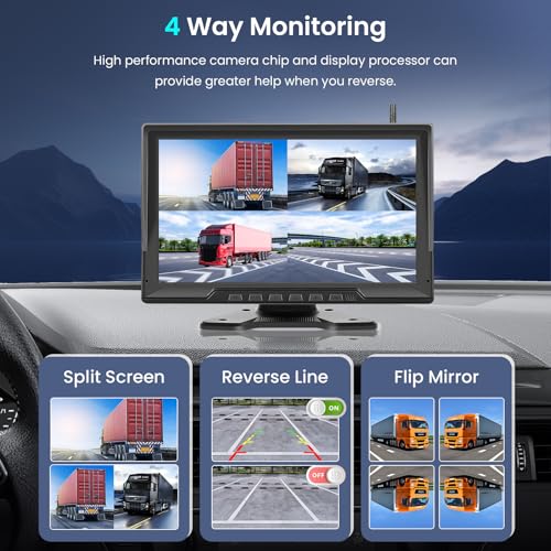 Image of 1080P Wireless Backup Camera Digital System Kit, Hodozzy 10.1 Inch HD 4 Quad Split Screen Reversing Monitor with Loop Record, Night Vision /IP68 Waterproof /Rear View Camera RV /Truck /Trailer /Bus /Camper