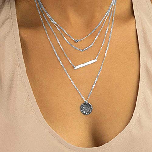 Preisvergleich Produktbild Jovono Blue Boho Mehrschichtige Halsketten Pailletten Anhänger Halskette Kette Schmuck für Frauen und Mädchen (silber)