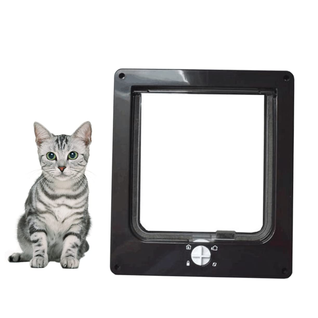 DOITOOL Pet's Cat Door Rotating Pet Entry Exit Black Durable Acrylic Smooth Surface Quiet Brush for Cats