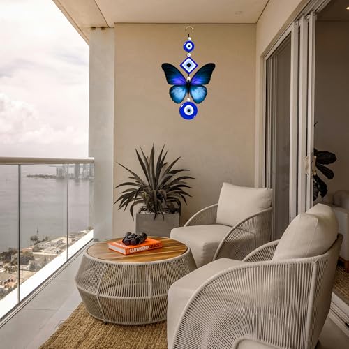 Image of Genxtra Blue Evil Eye Butterfly MDF Wall Hanging - Good Luck Charm for Housewarming, Diwali & Festive Decoration