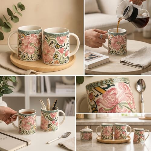 Image of Alive Floral Printed Ceramic Tea /Coffee Mug Set of 2 (300 ml) | Microwave & Dishwasher Safe |Premium Ceramic Mugs for Home, Office & Gifting