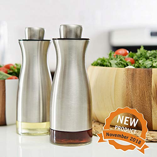 CHEFVANTAGE Olive Oil and Vinegar Cruet Dispenser Set with Elegant Glass Bottle and Drip Free Design - Bronze - Thumbnail 6