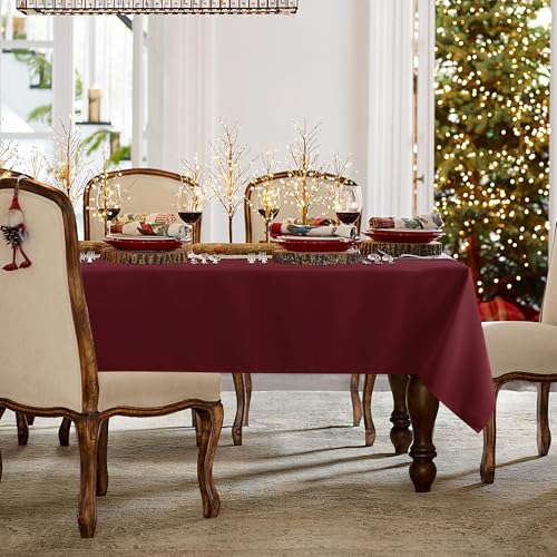 Image of sancua Rectangle Tablecloth - 70 x 120 Inch - Stain and Wrinkle Resistant Washable Polyester Table Cloth, Decorative Fabric Table Cover for Dining Tables, Buffet Parties and Camping, Burgundy
