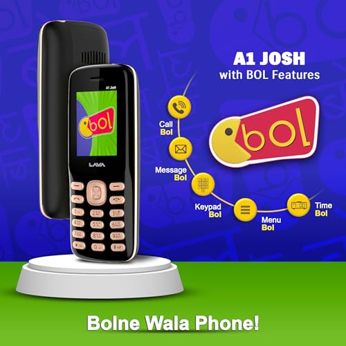 Image of Lava A1 Josh (with BOL Feature) Dual Sim Keypad Mobile Phone | Long-Lasting Battery |22 Launguages Read Support | Auto Call Recording | Call Blink Notification (Black Gold)