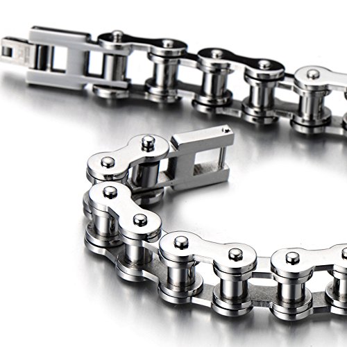 COOLSTEELANDBEYOND Classic Mens Bike Chain Bracelet Stainless Steel Silver Color Polished4