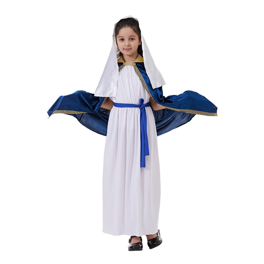 EraSpooky Costume da Vergine Maria per bambine con personaggi biblici, abiti per presepe per bambini