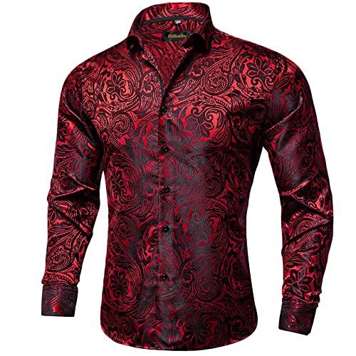 Dibangu Mens Silk Paisley Dress Shirts,Long Sleeve Button Down Shirt Casual Regular Fit Shirt For Men Wedding Party thumb #1