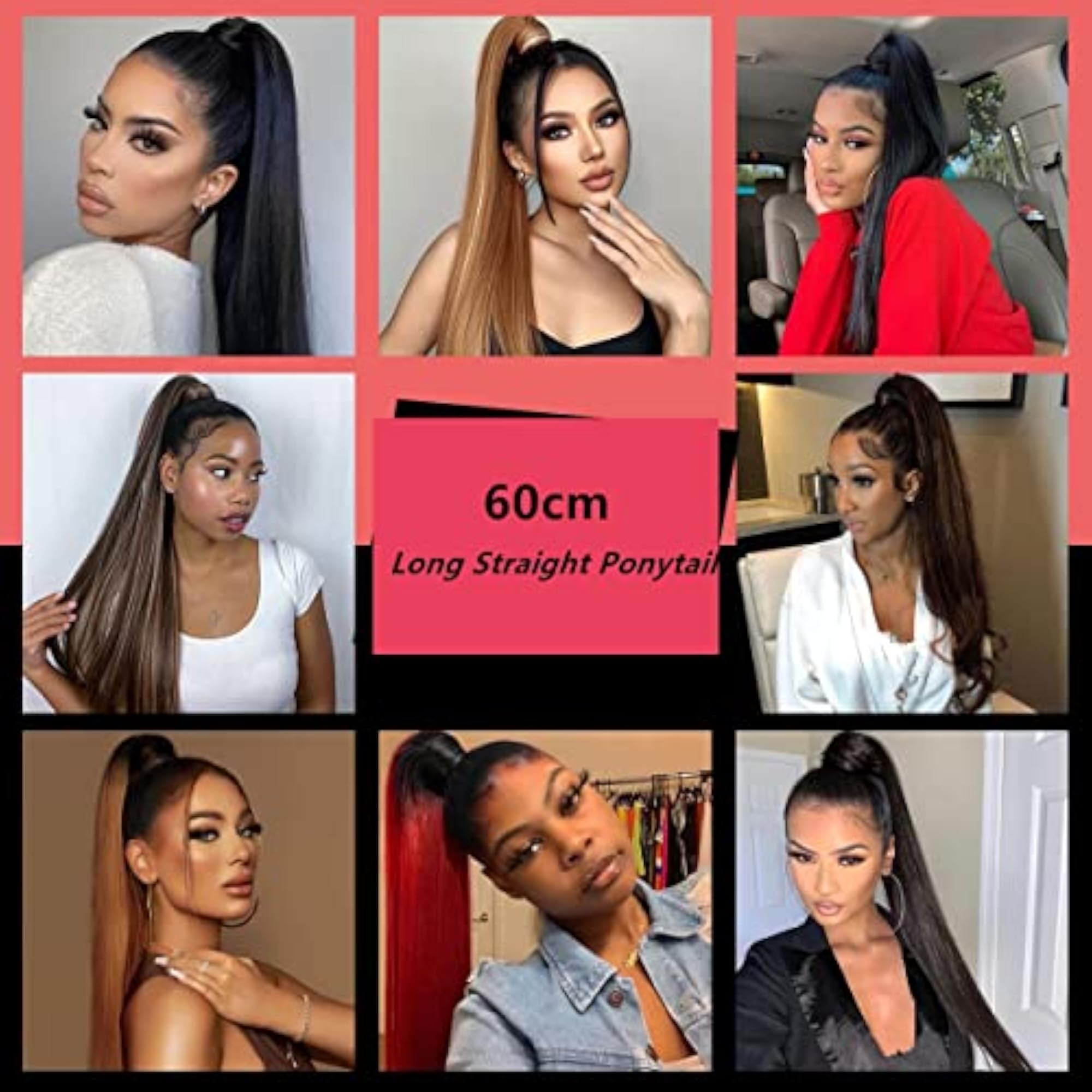 Straight Ponytail Extensions Hair Piece Wrap, Synthetic