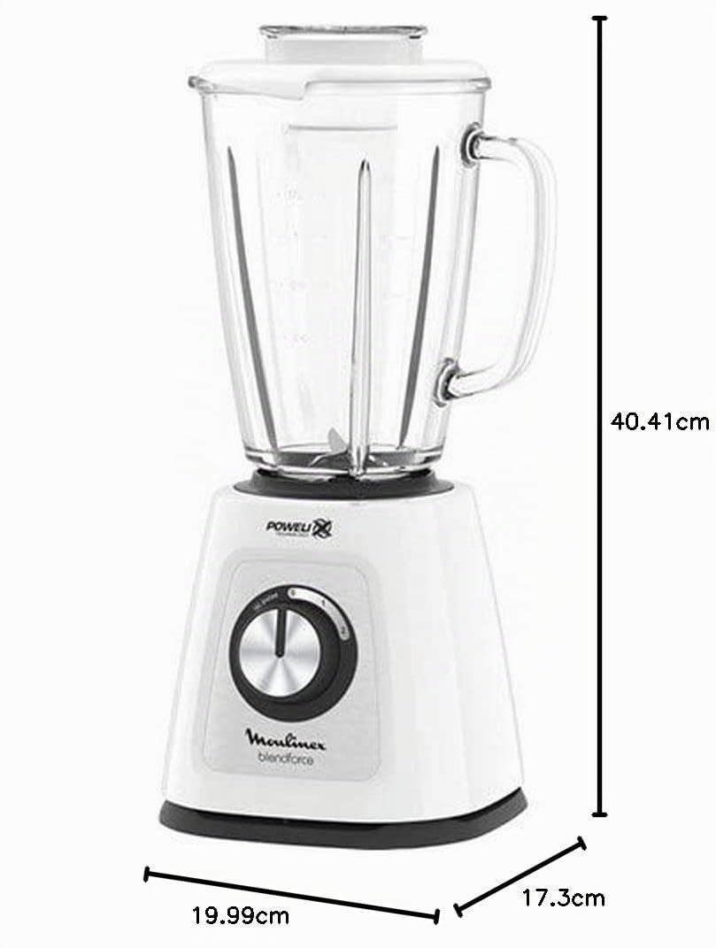 Moulinex Mezclador eléctrico Blendforce 2 LM4351 con tecnología Powelix, 800 W, 1,75 litros, sistema SmartLock, mezclador de 3 velocidades y jarrón de cristal resistente al calor