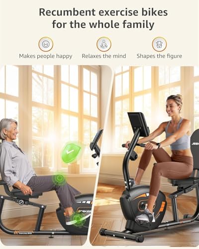 JEEKEE Recumbent Exercise Bike for Seniors,Stationary Bikes for Home, 300LB Capacity & 16 Levels Magnetic Resistance, Heart Rate Handle4