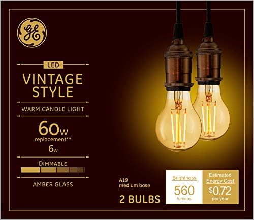 GE Lighting Vintage Style LED Light Bulbs, 6 Watts (60 Watt Equiv...