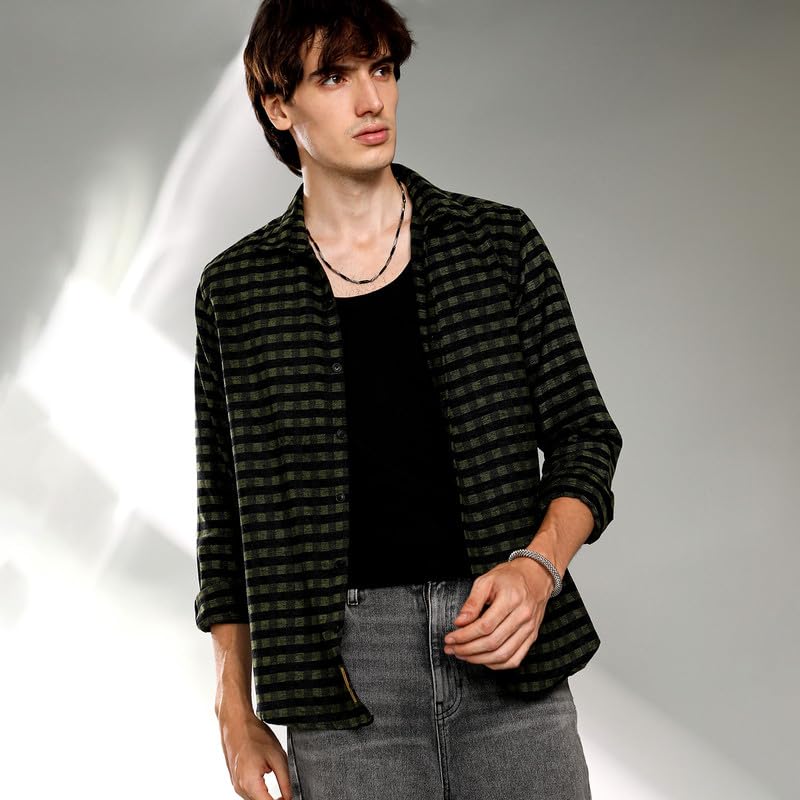 Image of CAHOOT Men's Polycotton Regular Fit Shirt Casual Wear | Spread Collar | Long Sleeve | Button Closure | Shirt Crafted with Comfort Fit for Everyday Wear