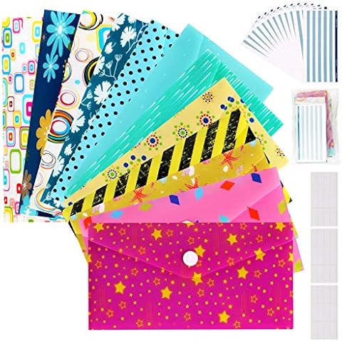 ABC life Cash Envelopes Plastic for Budget System - Money Envelopes for Budgeting and Saving, 12 Pack of Assorted Colors, Tear and Water Resistant, 12 Expense Tracking Budget Sheets & 3 Label Sheets Cover