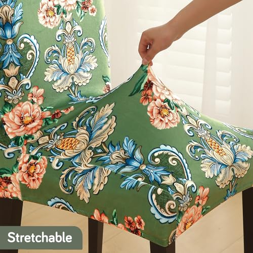 Image of HOKIPO Premium Printed Velvet Chair Cover Set of 2 for Dining Table, Green Victorian Garden (AR-5794-D4*2)